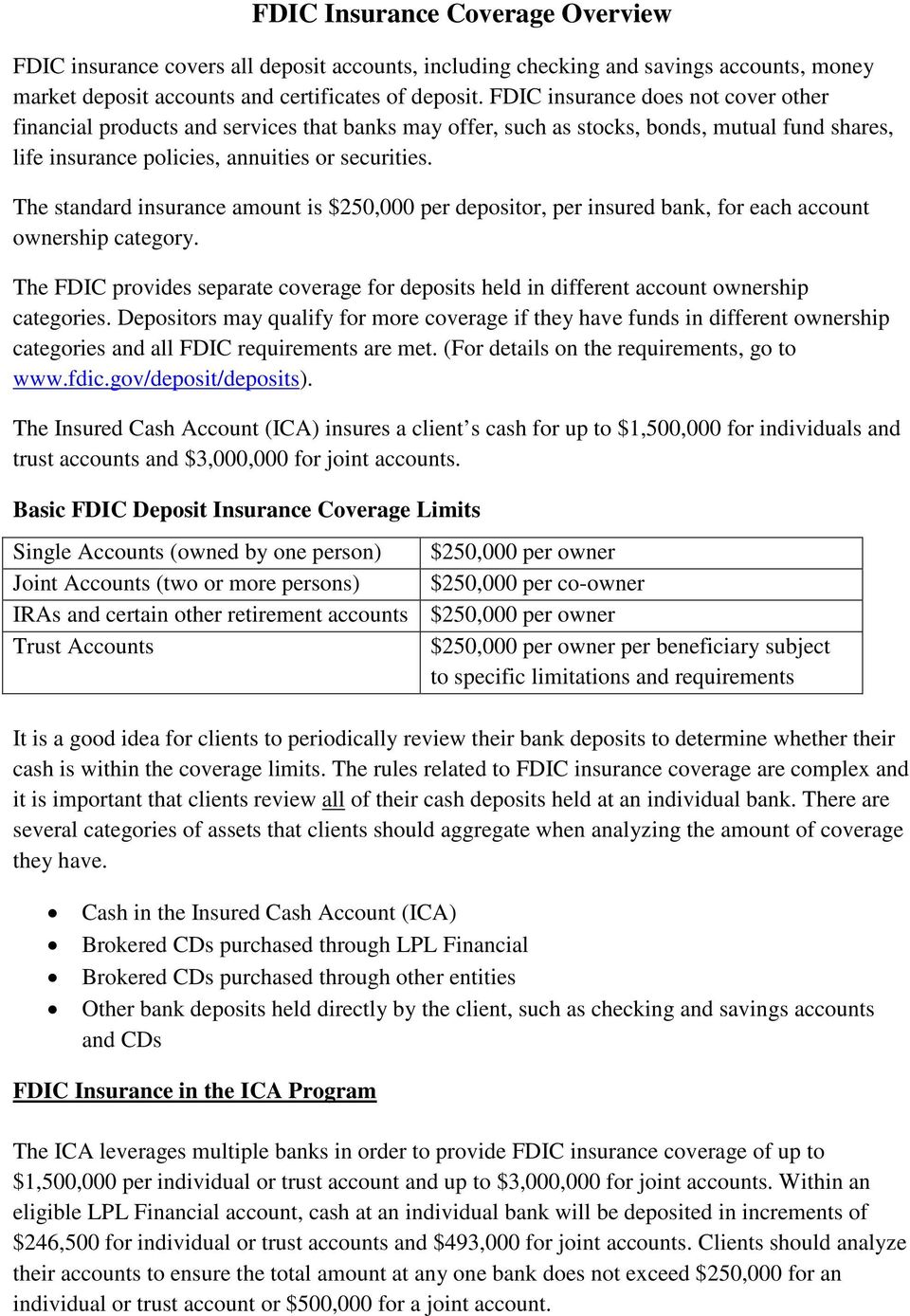 Fdic Insurance Coverage Overview Pdf Free Download