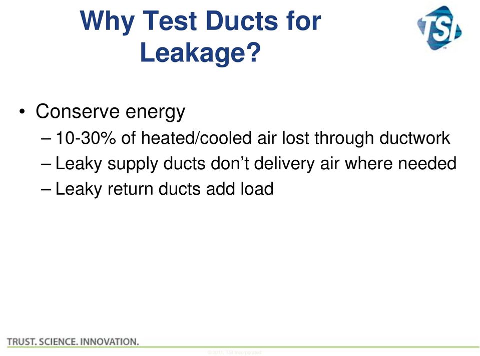 air lost through ductwork Leaky supply
