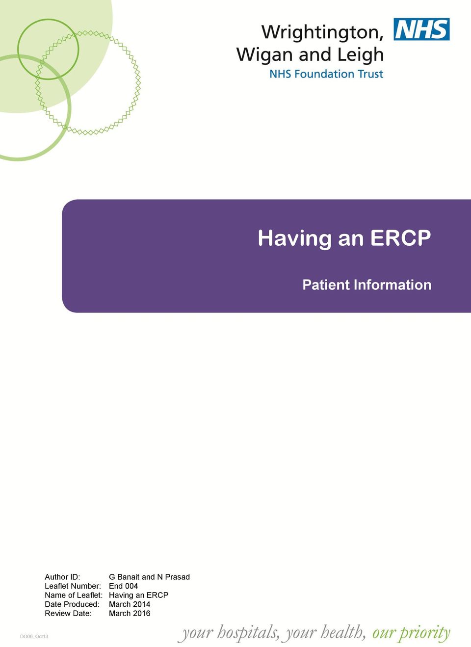 of Leaflet: Having an ERCP Date Produced: March