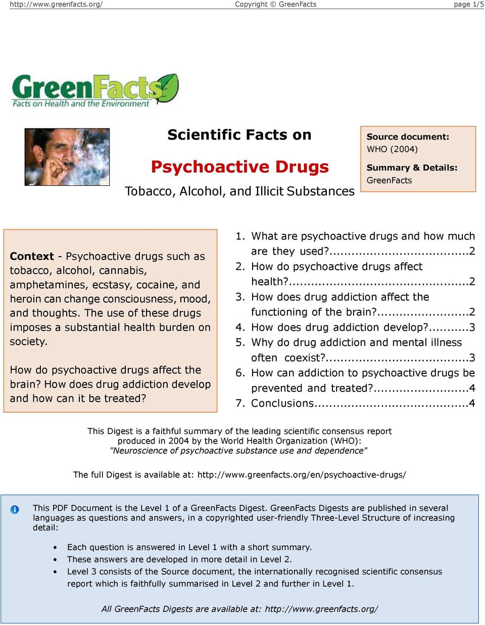How do psychoactive drugs affect the brain? How does drug addiction develop and how can it be treated? 1. 2. 3. 4. 5. 6. 7. What are psychoactive drugs and how much are they used?
