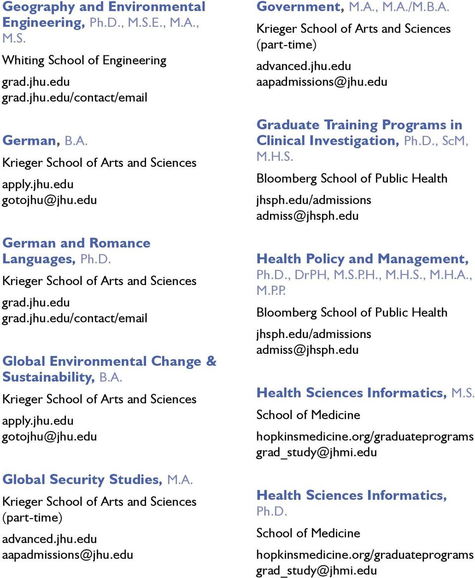 edu/admissions admiss@jhsph.edu Health Policy and Management, Ph.D., DrPH, M.S.P.H., M.H.S., M.H.A., M.P.P. Bloomberg School of Public Health jhsph.