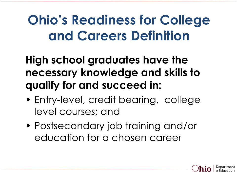 and succeed in: Entry-level, credit bearing, college level
