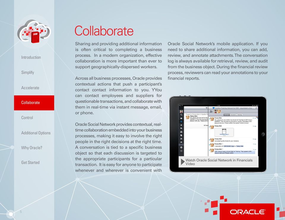 Across all business processes, Oracle provides contextual actions that push a participant s contact contact information to you.