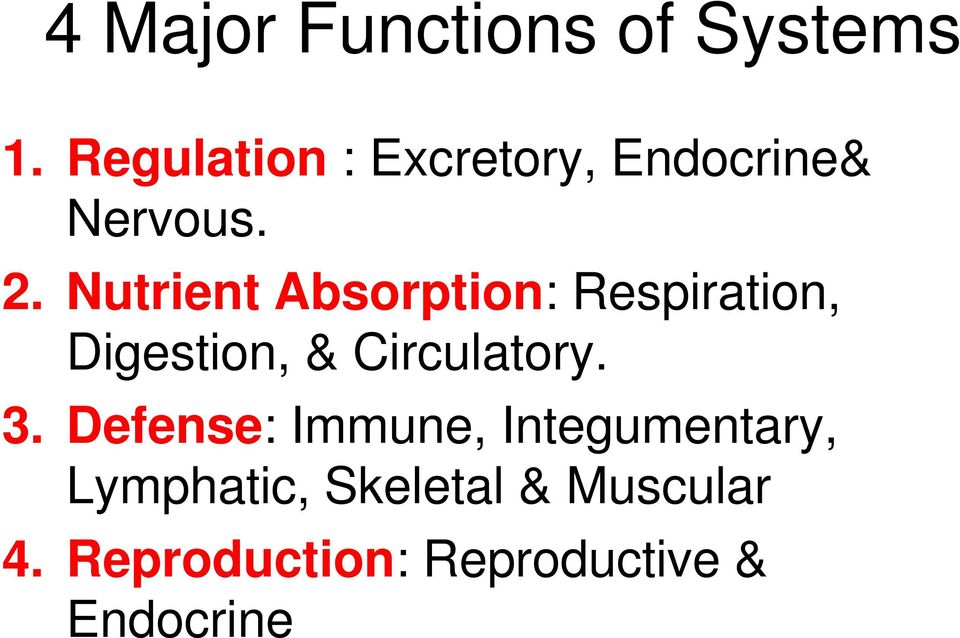 Nutrient Absorption: Respiration, Digestion, & Circulatory. 3.