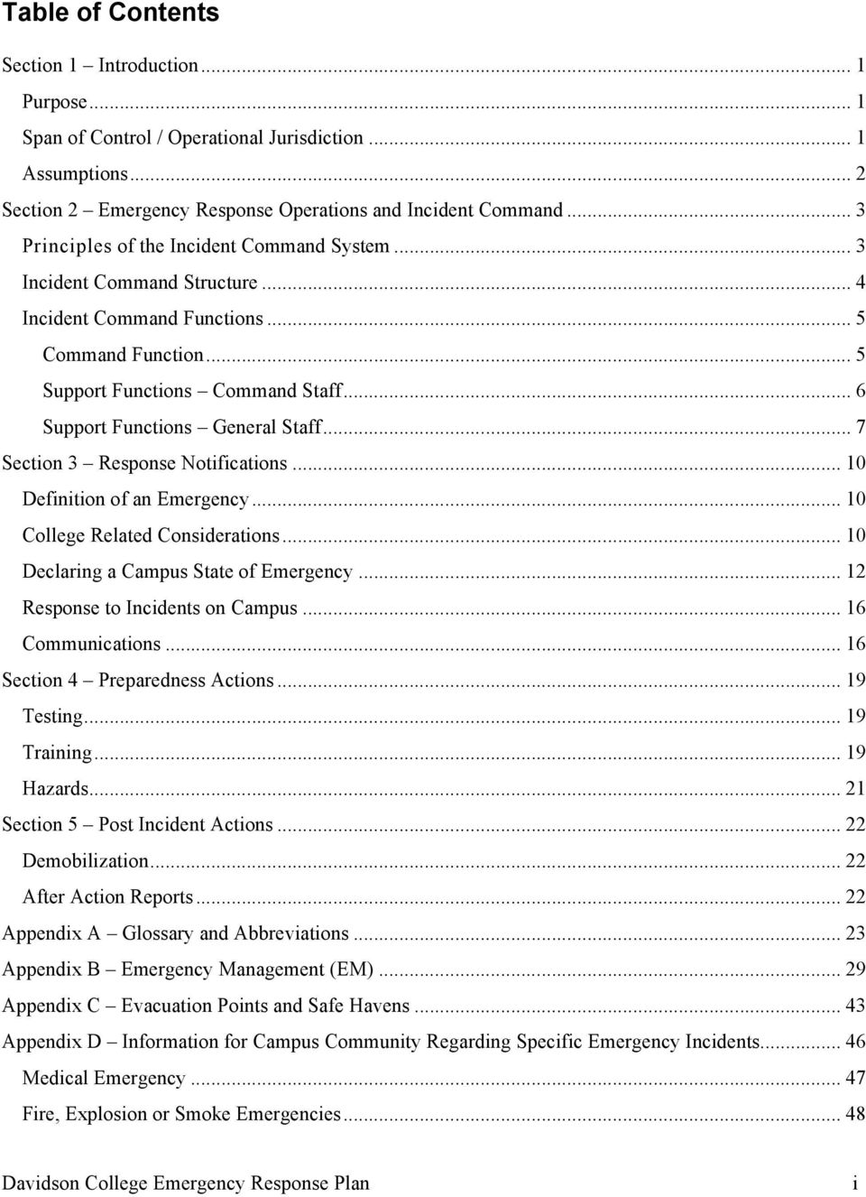 Davidson College Emergency Response Plan Pdf Free Download