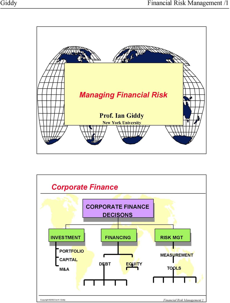 DECISONS INVESTMENT FINANCING RISK MGT MGT PORTFOLIO CAPITAL M&A DEBT