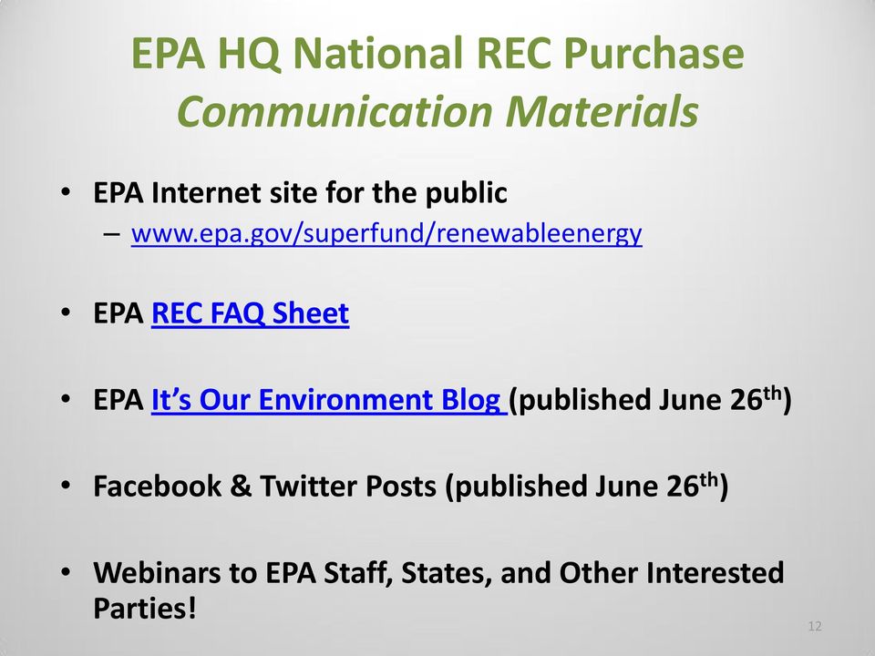 gov/superfund/renewableenergy EPA REC FAQ Sheet EPA It s Our Environment