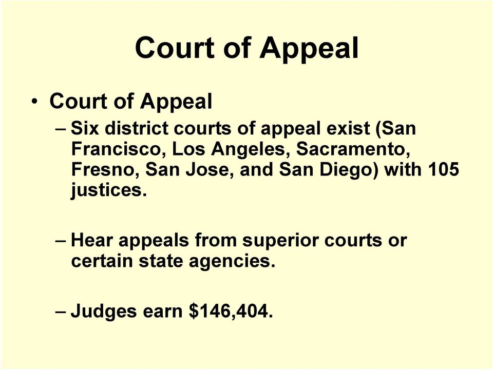 Fresno, San Jose, and San Diego) with 105 justices.