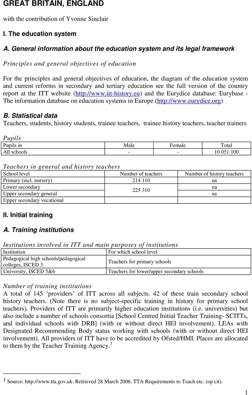 education system and current reforms in secondary and tertiary education see the full version of the country report at the ITT website (http://www.itt-history.