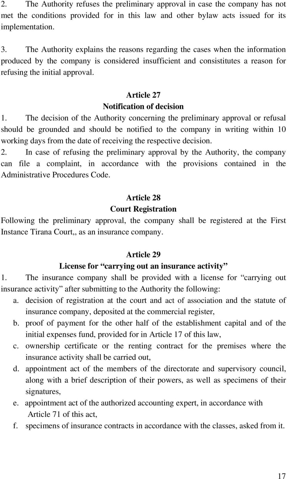 Article 27 Notification of decision 1.