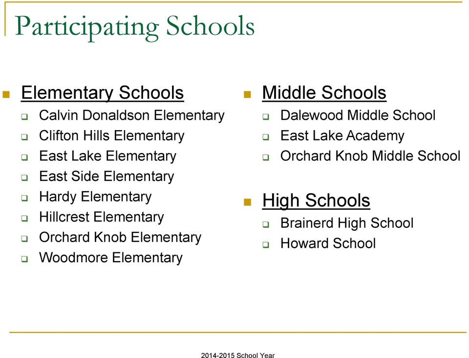 Elementary Orchard Knob Elementary Woodmore Elementary Middle Schools Dalewood Middle