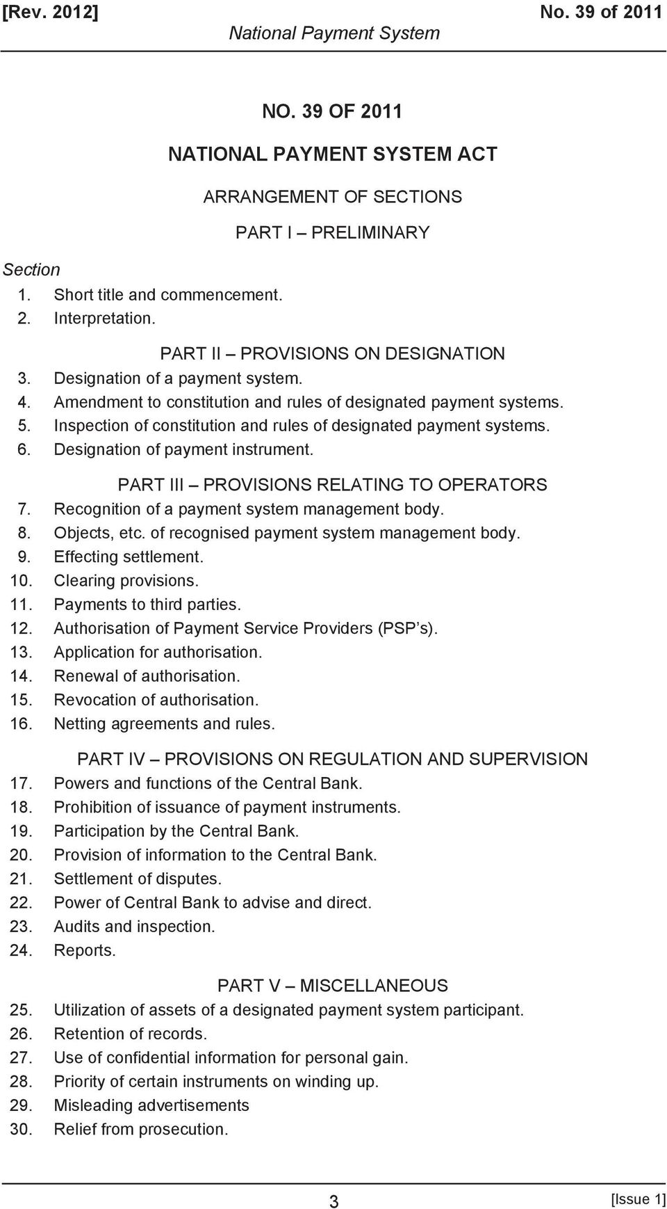 Amendment to constitution and rules of designated payment systems. 5. Inspection of constitution and rules of designated payment systems. 6. Designation of payment instrument.