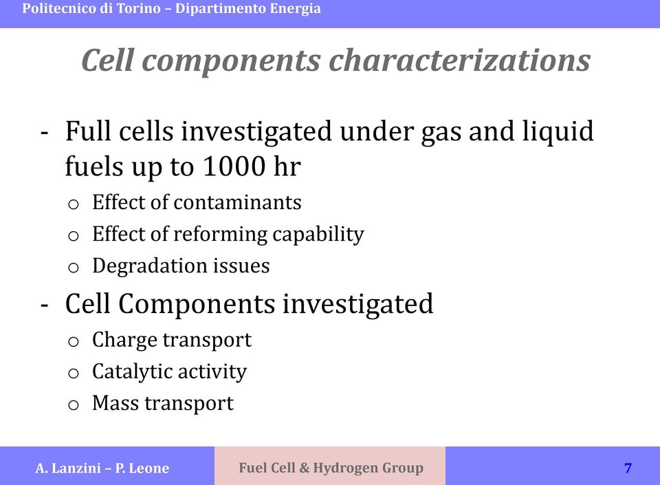 Effect of reforming capability o Degradation issues - Cell