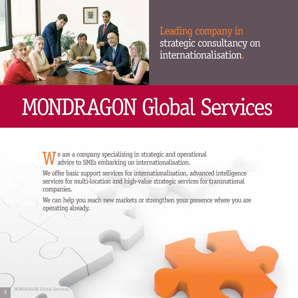 We offer basic support services for internationalisation, advanced intelligence services for multi-location