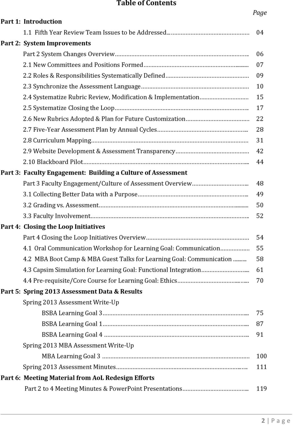 4 Systematize Rubric Review, Modification & Implementation 15 2.5 Systematize Closing the Loop. 17 2.6 New Rubrics Adopted & Plan for Future Customization 22 2.