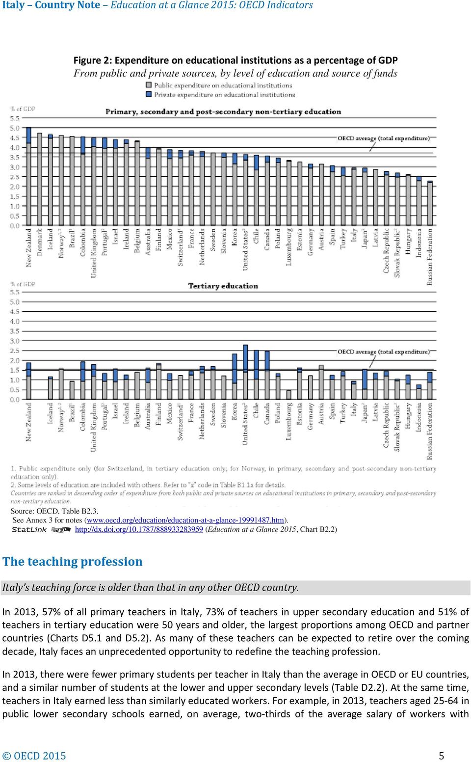 2) The teaching profession Italy s teaching force is older than that in any other OECD country.