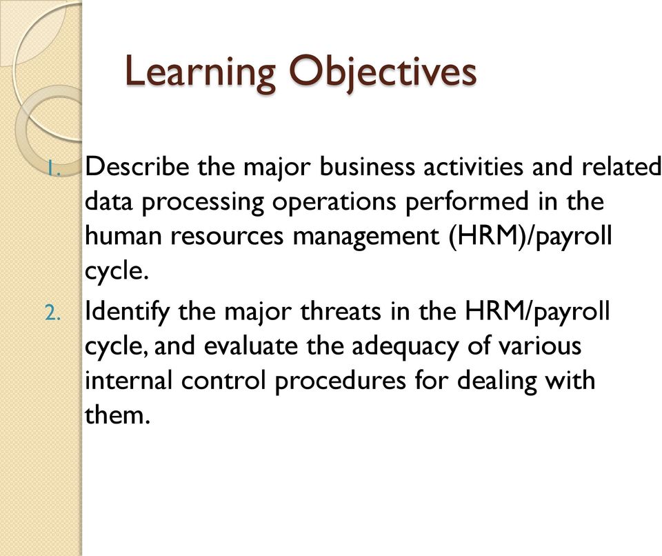 performed in the human resources management (HRM)/payroll cycle. 2.