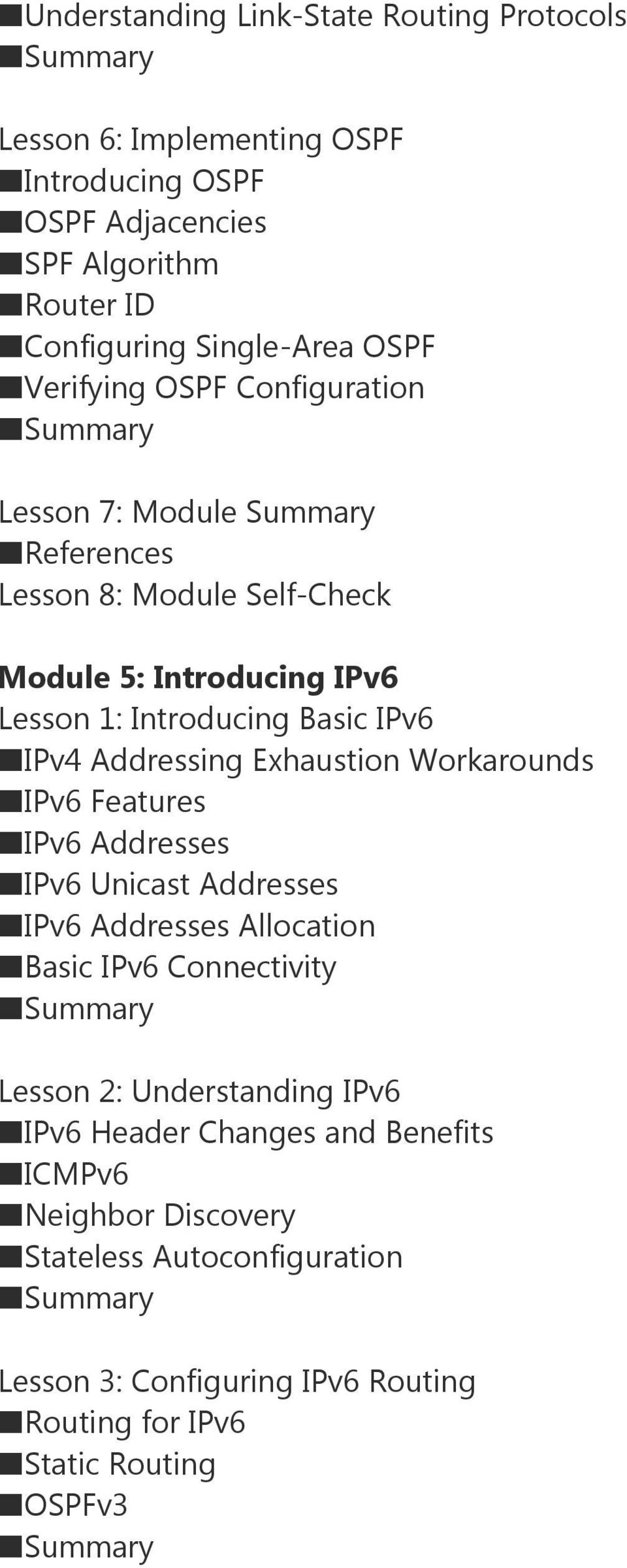 Addressing Exhaustion Workarounds IPv6 Features IPv6 Addresses IPv6 Unicast Addresses IPv6 Addresses Allocation Basic IPv6 Connectivity Lesson 2: Understanding