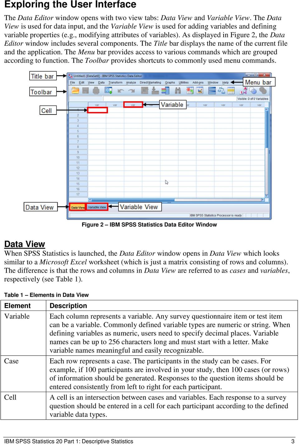 As displayed in Figure 2, the Data Editor window includes several components. The Title bar displays the name of the current file and the application.