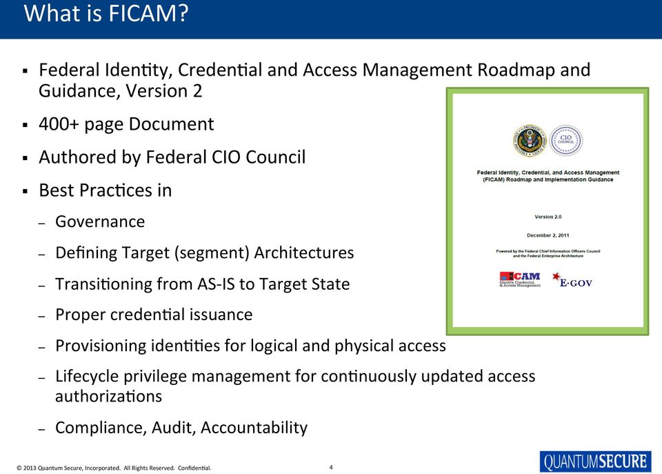 Federal CIO Council Best Prac:ces in Governance Defining Target (segment) Architectures Transi:oning from AS-