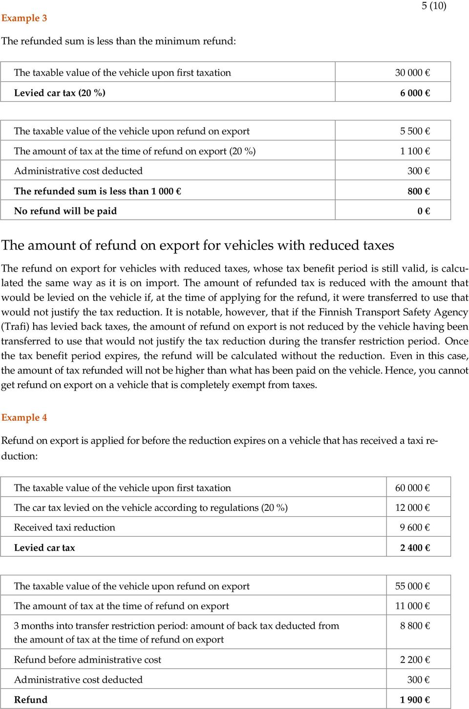 reduced taxes The refund on export for vehicles with reduced taxes, whose tax benefit period is still valid, is calculated the same way as it is on import.