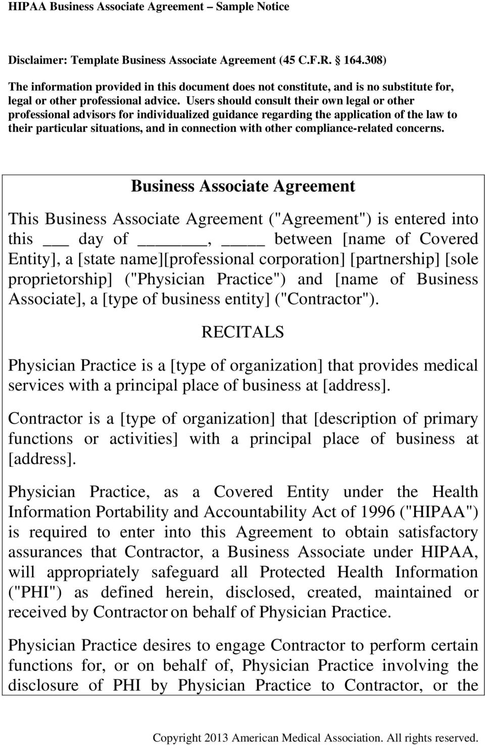 Disclaimer: Template Business Associate Agreement (22 C.F.R Inside Business Associate Agreement Hipaa Template