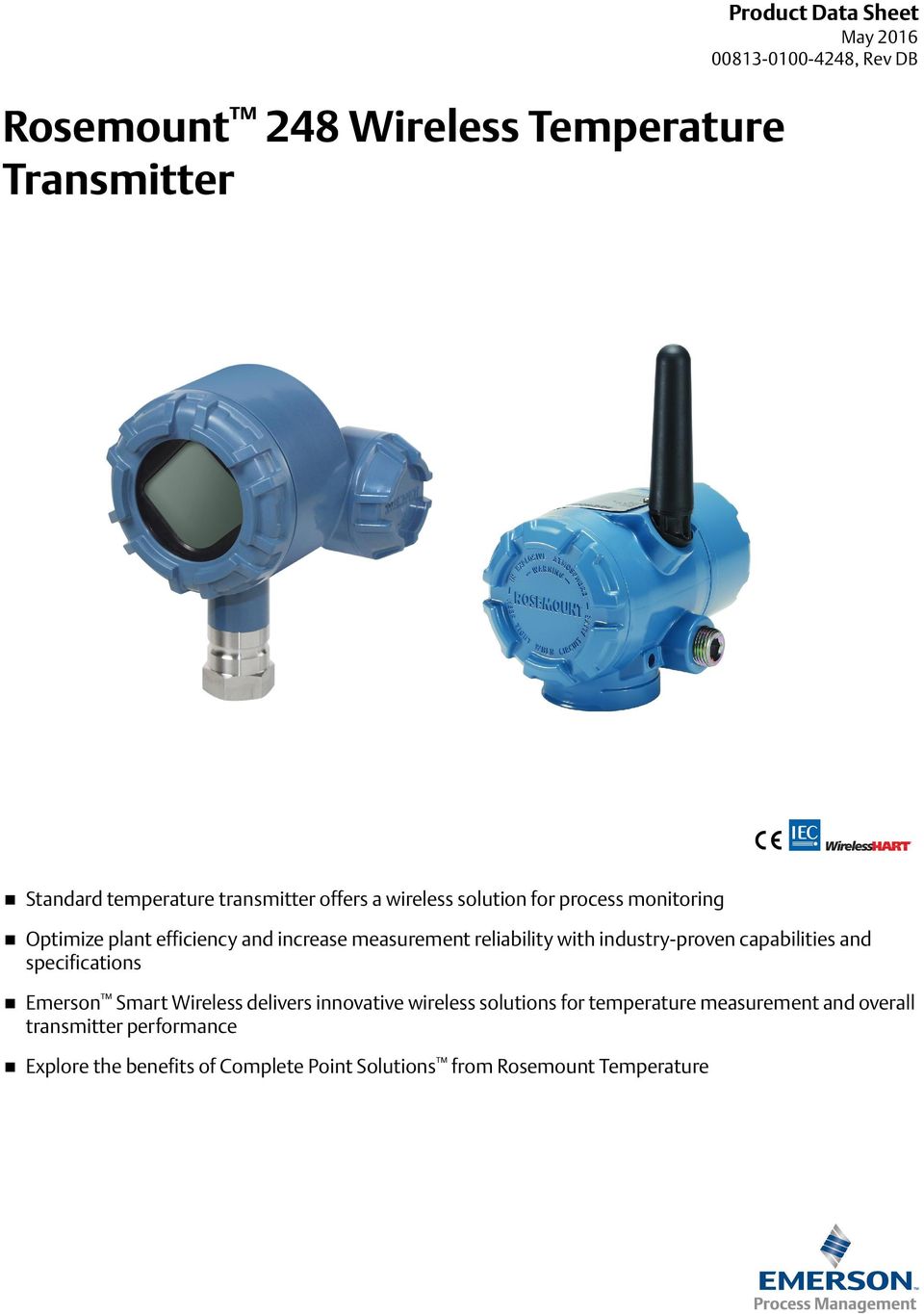 with industry-proven capabilities and specifications Emerson Smart Wireless delivers innovative wireless solutions for