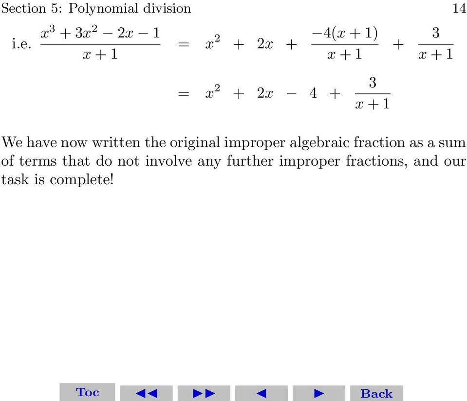 improper algebraic fraction as a sum of terms that do not