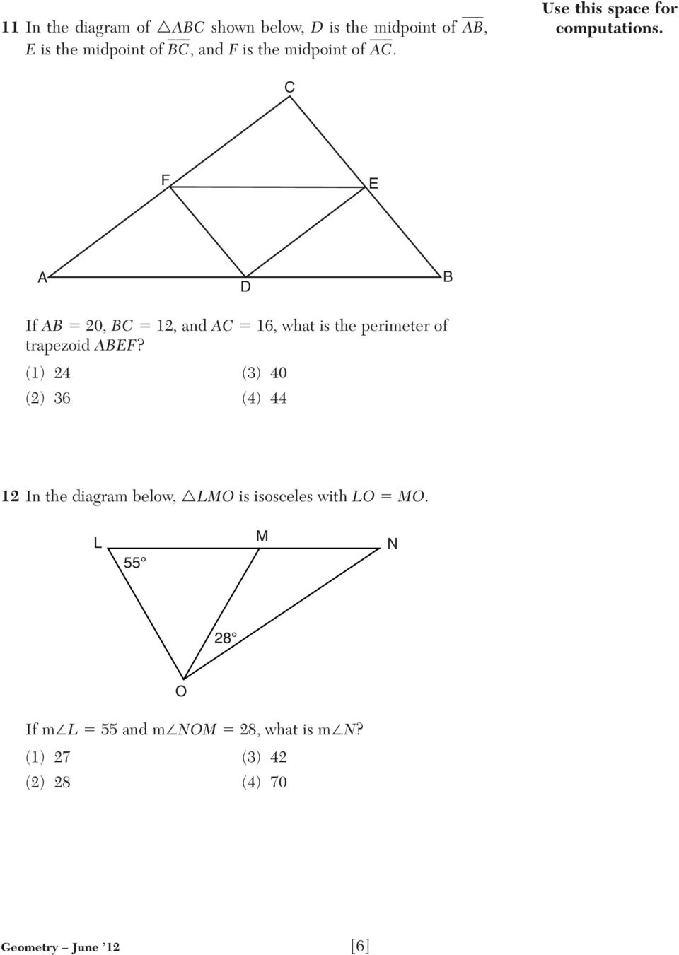 C F E A D B If AB 20, BC 12, and AC 16, what is the perimeter of trapezoid ABEF?