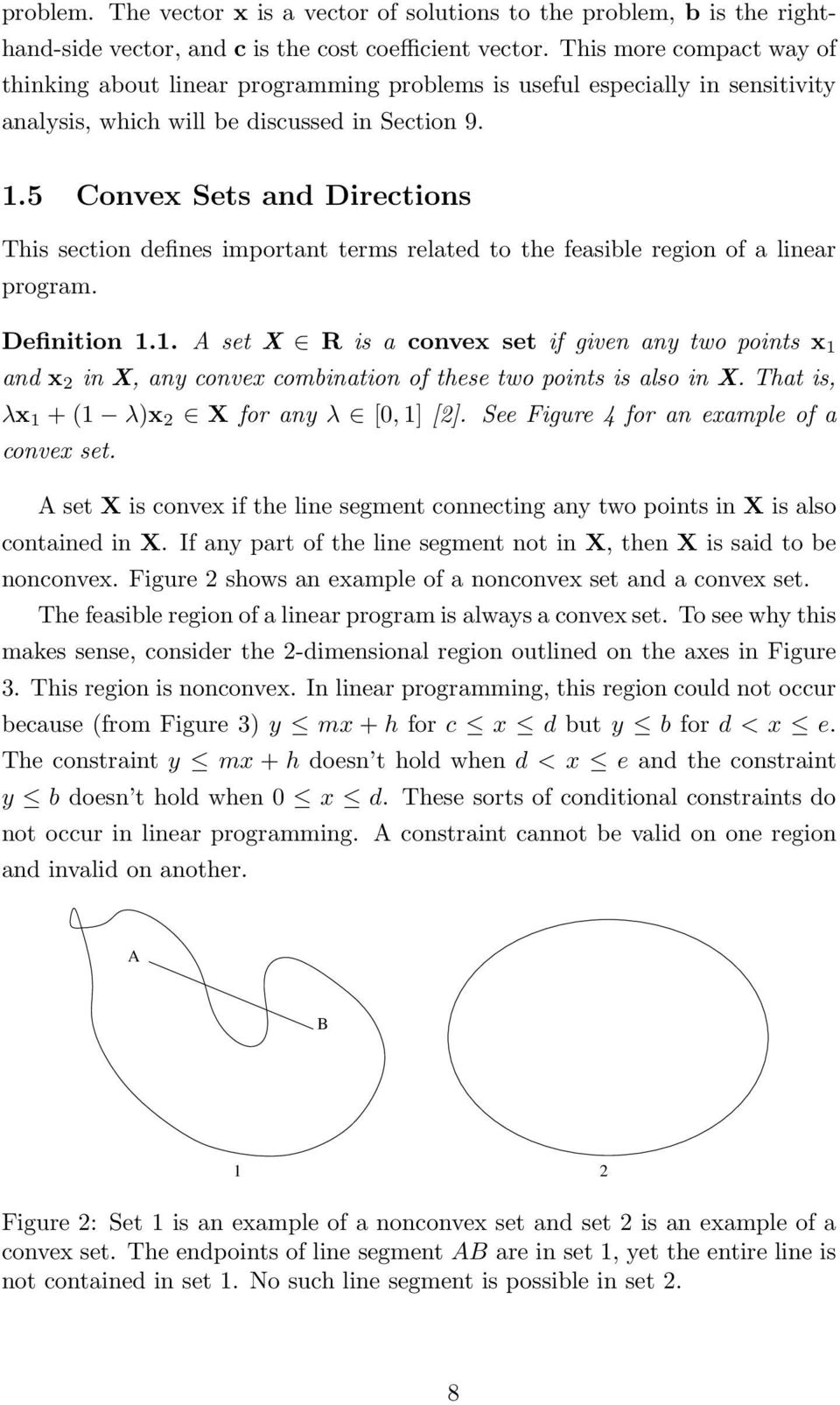 5 Convex Sets and Directions This section defines important terms related to the feasible region of a linear program. Definition 1.