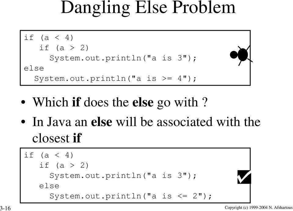 println("a is >= 4"); Which if does the else go with?