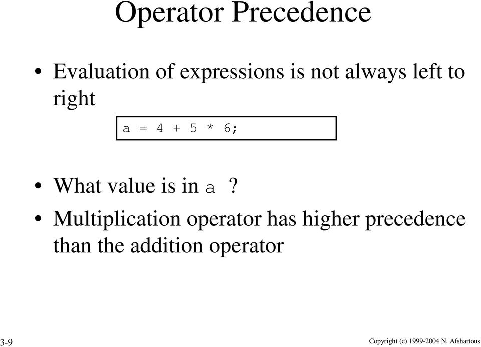 Multiplication operator has higher precedence than the