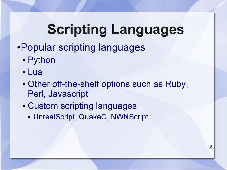 options such as Ruby, Perl, Javascript
