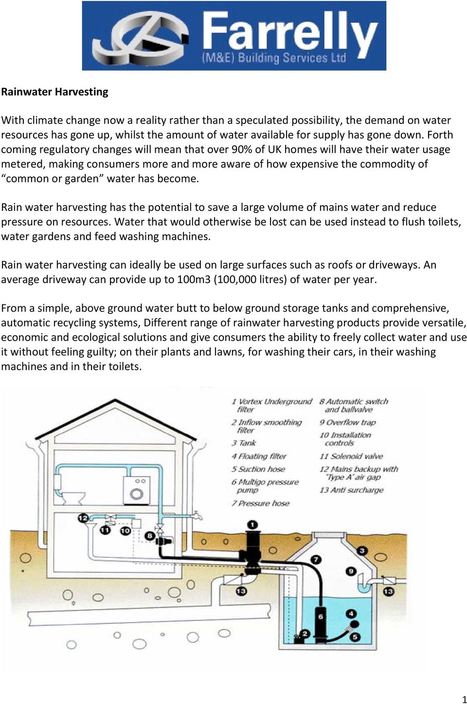 has become. Rain water harvesting has the potential to save a large volume of mains water and reduce pressure on resources.
