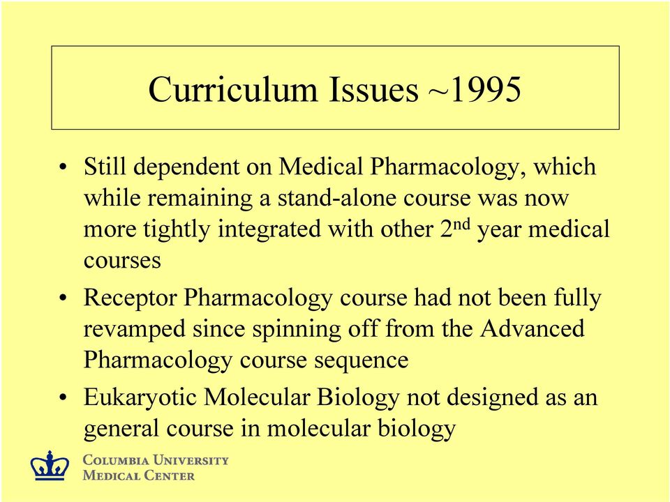 Receptor Pharmacology course had not been fully revamped since spinning off from the Advanced