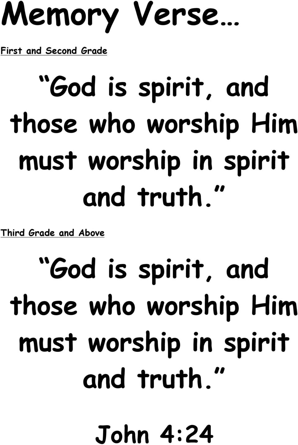 Third Grade and Above God is spirit, and  John 4:24