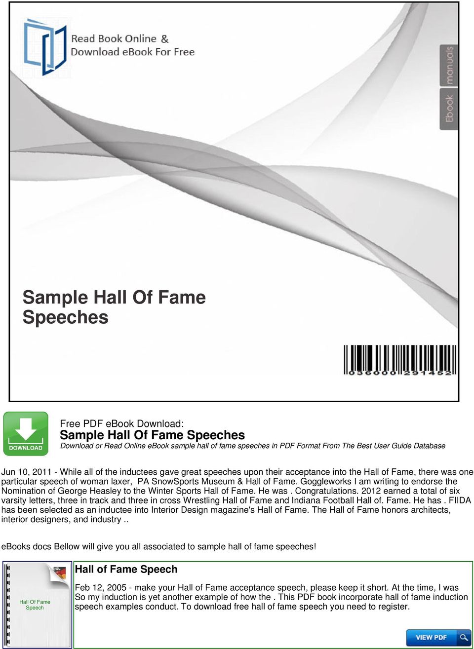 Sample Hall Of Fame Speeches - PDF Free Download