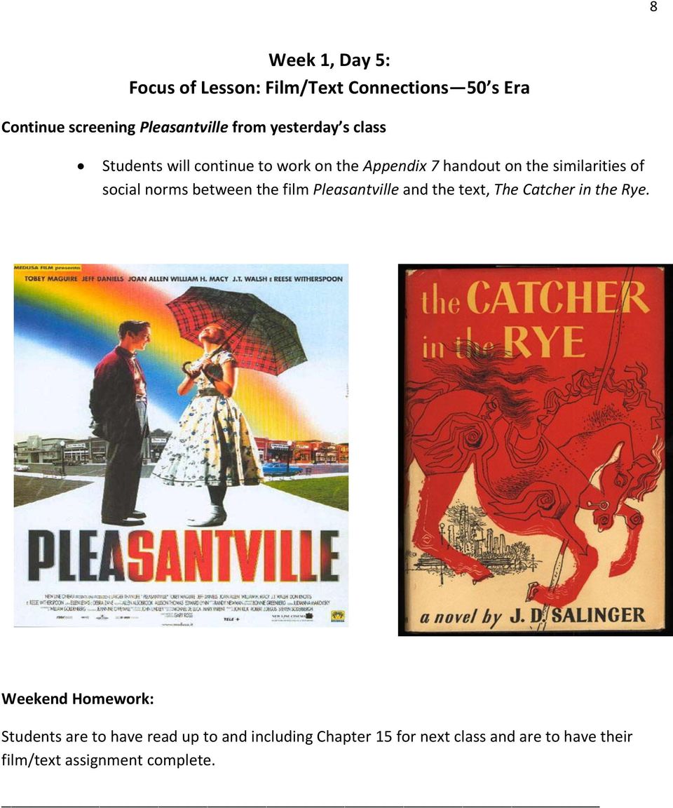 norms between the film Pleasantville and the text, The Catcher in the Rye.