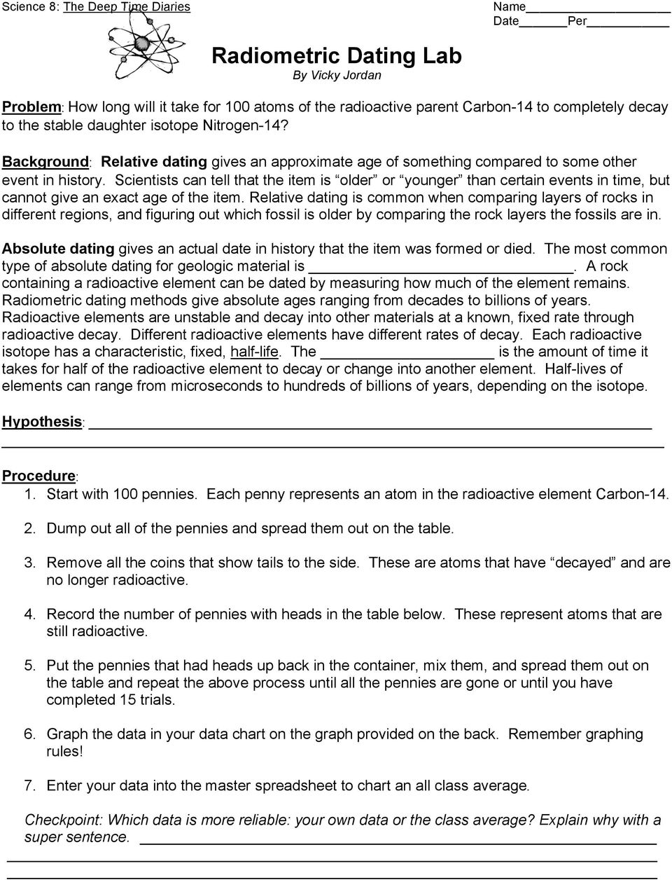 Relative dating worksheet answer key pdf