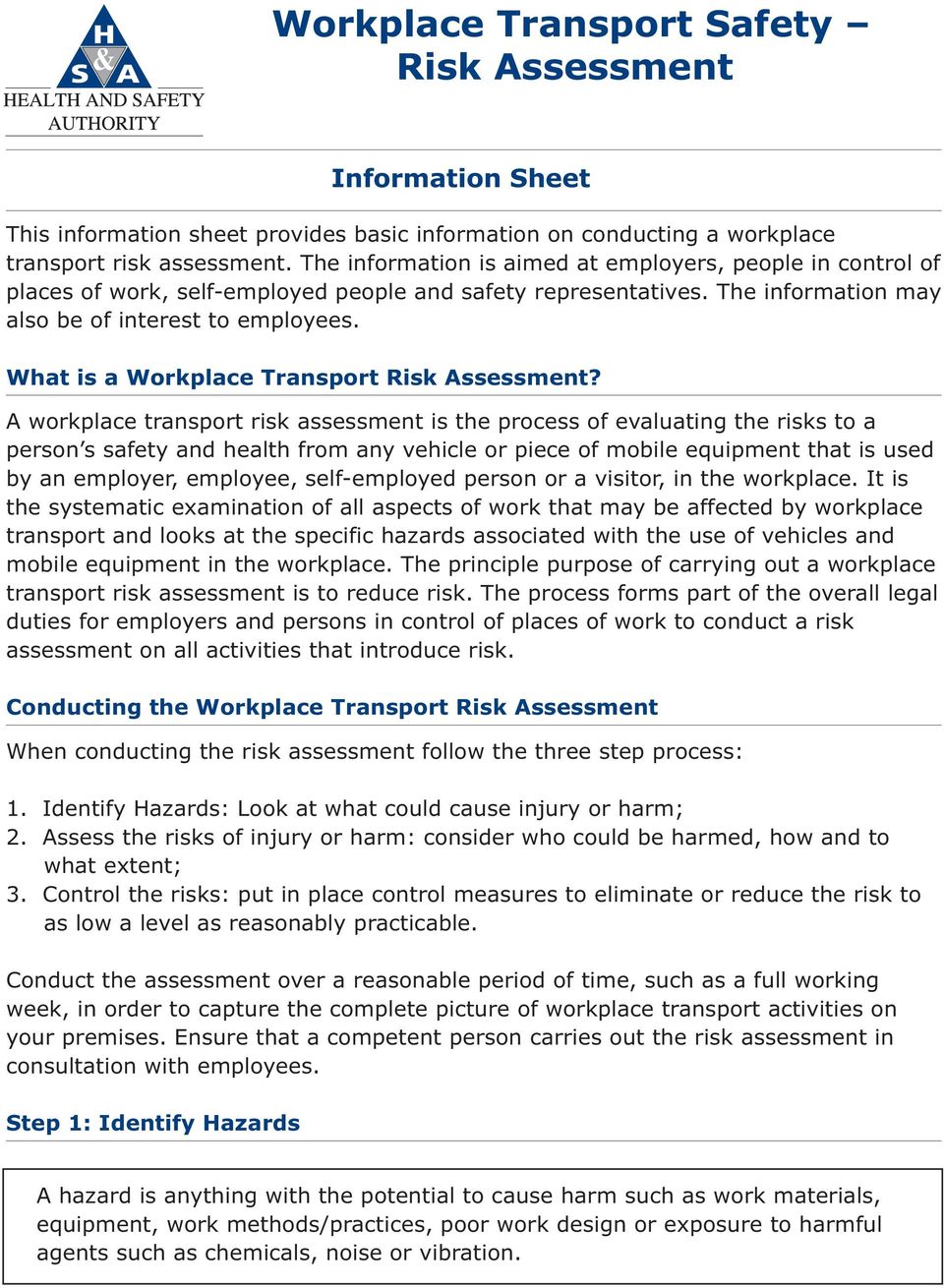 What is a Workplace Transport Risk Assessment?