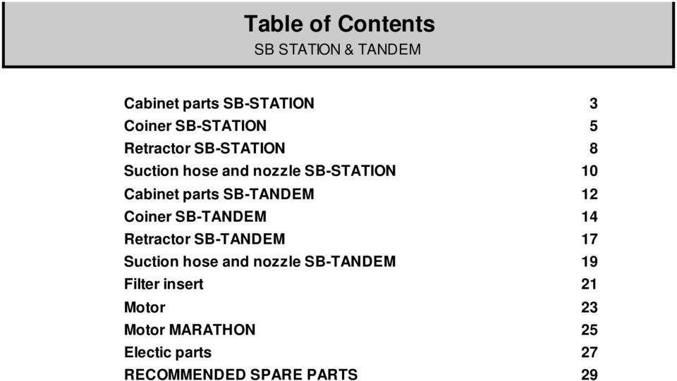Coiner SB-TANDEM 14 Retractor SB-TANDEM 17 Suction hose and nozzle SB-TANDEM 19