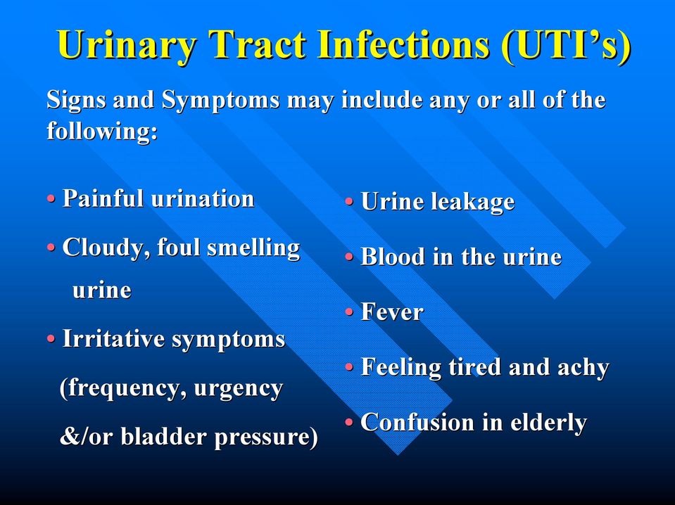 Irritative symptoms (frequency, urgency &/or bladder pressure) Urine