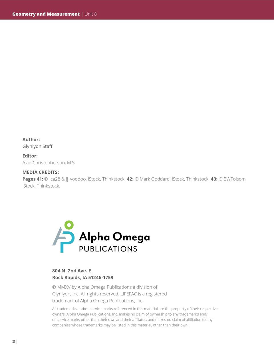 All trademarks and/or service marks referenced in this material are the property of their respective owners. Alpha Omega Publications, Inc.