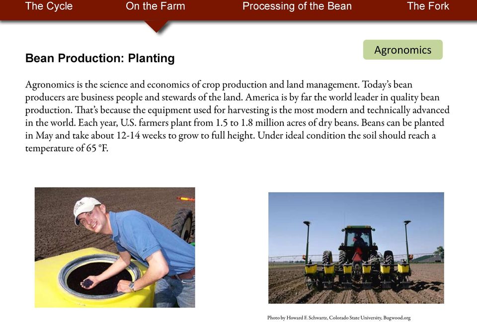 That s because the equipment used for harvesting is the most modern and technically advanced in the world. Each year, U.S. farmers plant from 1.5 to 1.