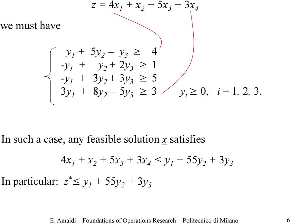 In such a case, any feasible solution x satisfies 4x 1 + x 2 + 5x 3 + 3x 4 y 1 + 55y