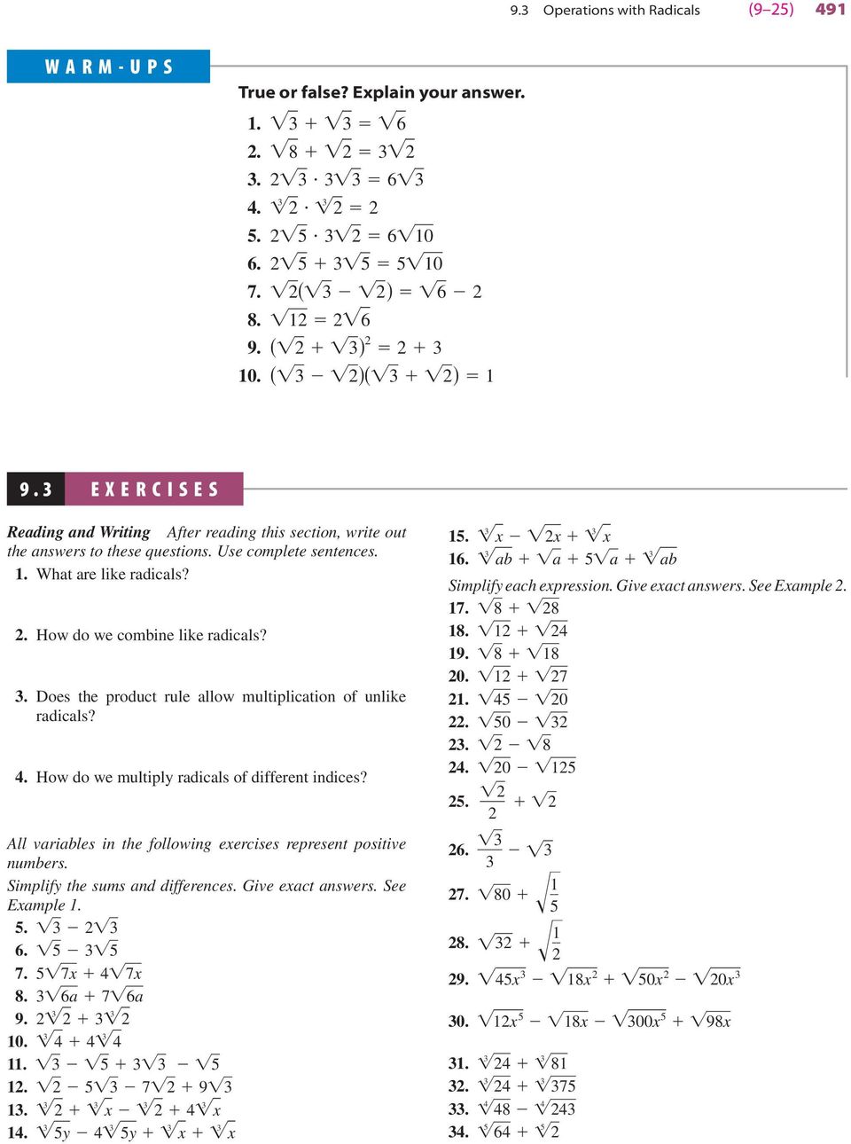 . Does the product rule allow multiplication of unlike radicals?. How do we multiply radicals of different indices? All variables in the following eercises represent positive numbers.