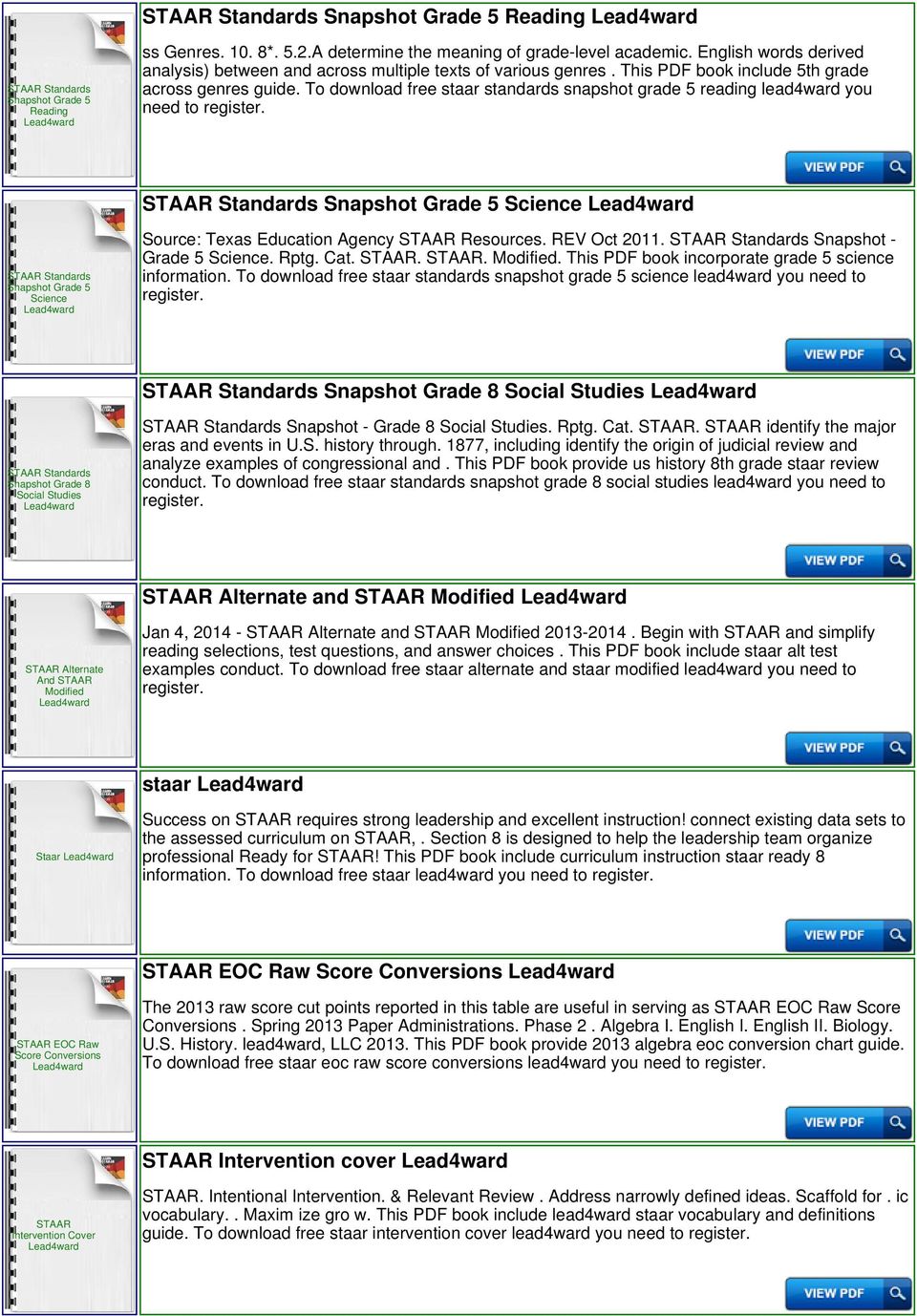 To download free staar standards snapshot grade 5 reading lead4ward you need to Snapshot Grade 5 Science Snapshot Grade 5 Science Source: Texas Education Agency Resources. REV Oct 2011.