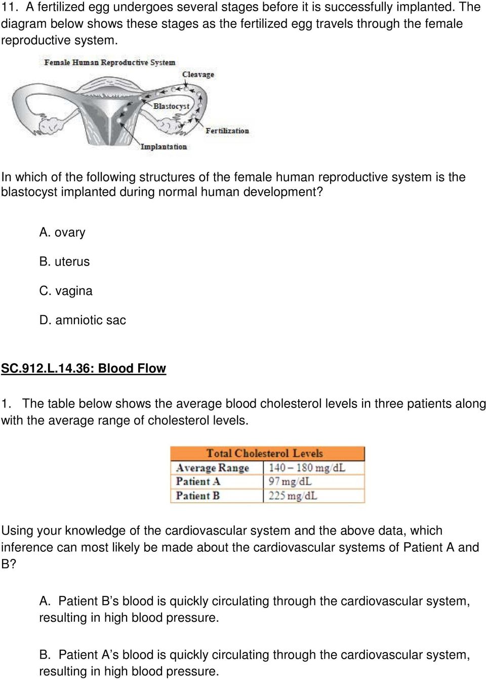 36: Blood Flow 1. The table below shows the average blood cholesterol levels in three patients along with the average range of cholesterol levels.