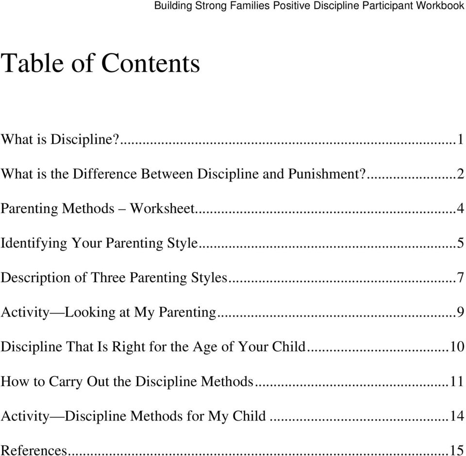 ..5 Description of Three Parenting Styles...7 Activity Looking at My Parenting.