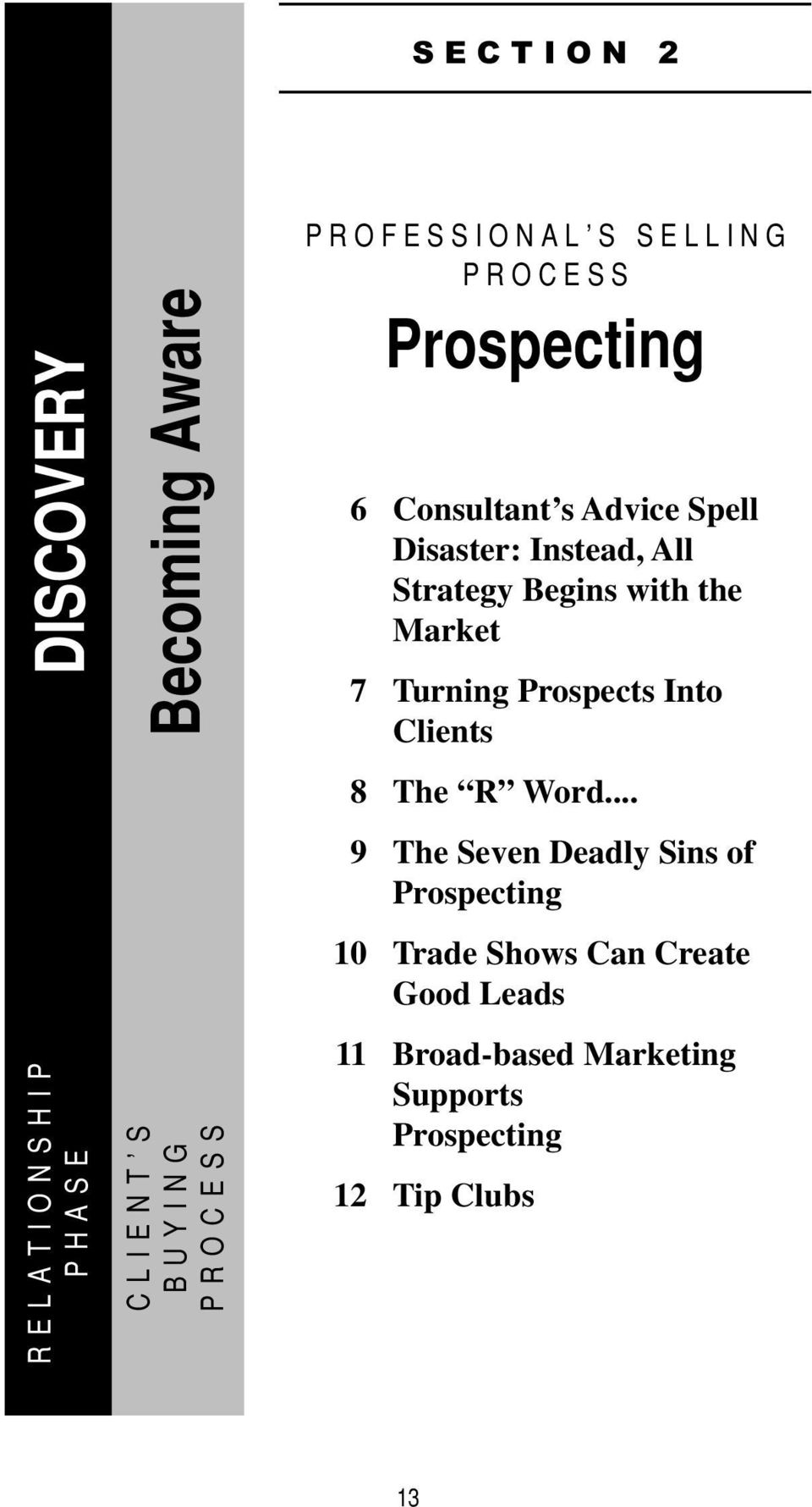 Begins with the Market 7 Turning Prospects Into Clients 8 The R Word.